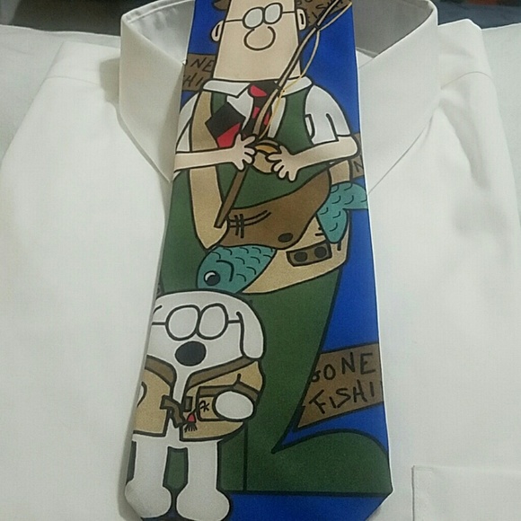 Mens Dilbert "Gone Fishing" Tie - Picture 2 of 5